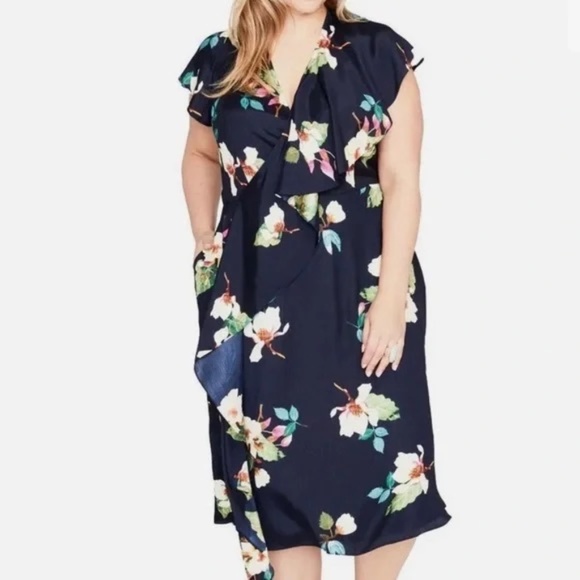 Rachel Roy SZ 1X silky midi floral dress - Picture 1 of 13